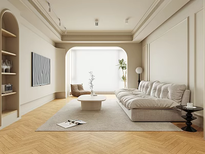 Minimalist Living Room Home Living Room Fabric Sofa Coffee Table Floor Lamp Leisure Chair Side Table Green Planting 3d model