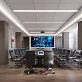 Modern Conference Room Interior With Long Table Multiple Chairs Large Screen And Wooden Flooring