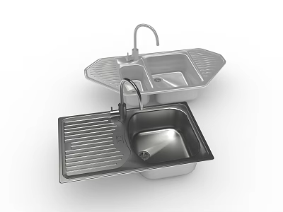 Stainless Steel Kitchen Sink With Drainer Board And Modern Faucet Design 3d model Stainless Steel Kitchen Sink With Drainer Board And Modern Faucet Design 3d model