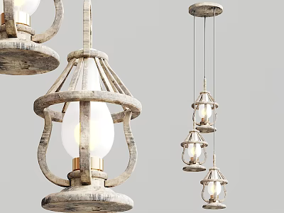 Rustic Wooden Hanging Chandelier With Glass Shade For Home Interior Decor 3d model