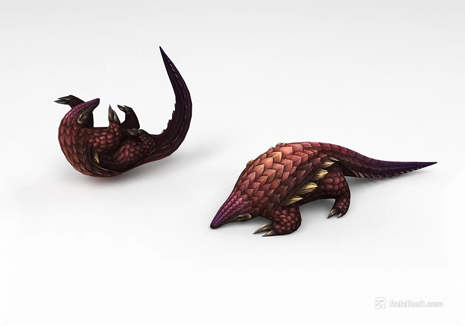 Game Fantasy Creature Character Design With Red Purple Scales Clawed Limbs And Spiked Tail 3d model 