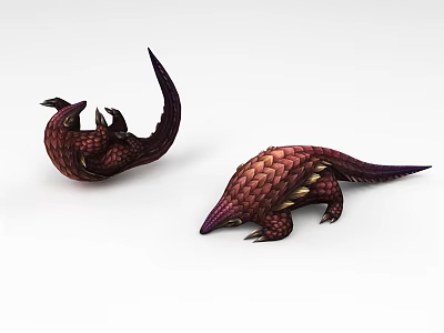 Game Fantasy Creature Character Design With Red Purple Scales Clawed Limbs And Spiked Tail 3d model