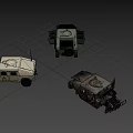 Three Military Off Road Vehicles In Green Camouflage And Beige Colors