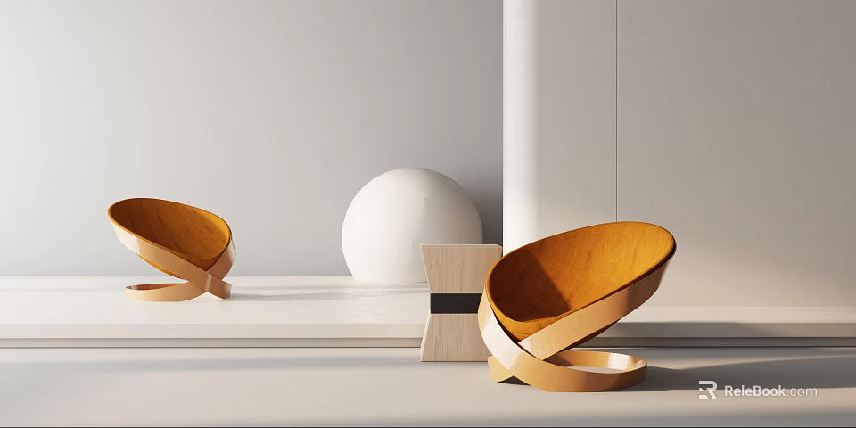Modern Curved Wooden Leisure Chair in Minimalist Interior with Simple Decor Elements 3d model 