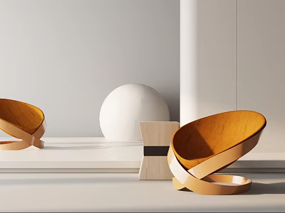 Modern Curved Wooden Leisure Chair in Minimalist Interior with Simple Decor Elements 3d model
