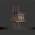 Detailed Miniature Wooden Treehouse Model With Staircase Small Plants And Circular Ground