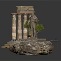 Ancient Greek Architectural Scene With Columns Statue Tree Stone Base And Platform