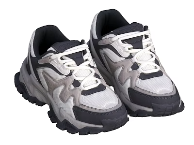 Chunky Sole Retro Sneakers With Gray White Black Lace Up Design 3d model