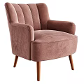 Modern Gray Velvet Armchair with Vertical Striped Backrest and Brown Wooden Legs