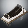White And Brown Camping Tent With Support Poles And Dark Waterproof Floor