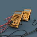 Two Yellow Analog Multimeters With Red Black Test Wires Displayed On Blue Background 3d model