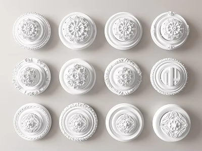 Intricate White Carved Decorative Ceiling Roses With Ornate Patterns For Interior Design 3d model