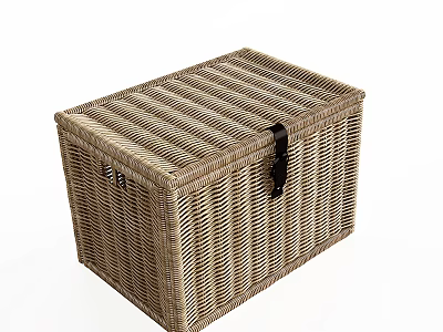 Woven Light Brown Storage Basket with Black Strap Handle for Home Organization 3d model