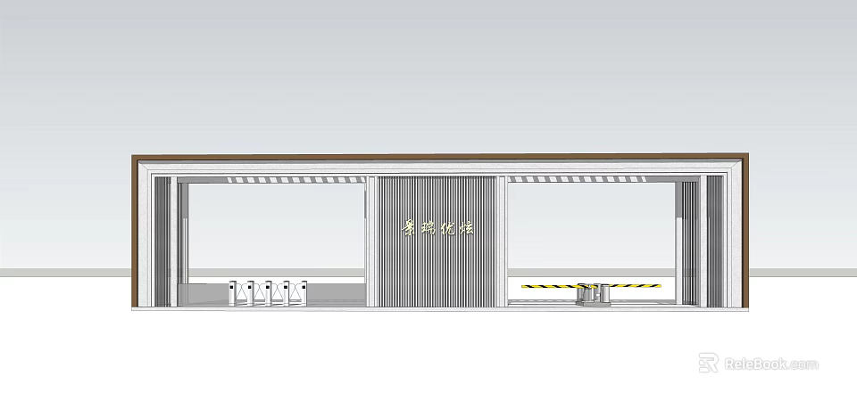 Elegant Hotel Entrance Gate Featuring Glass Doors And Metal Decorative Strips 3d model 