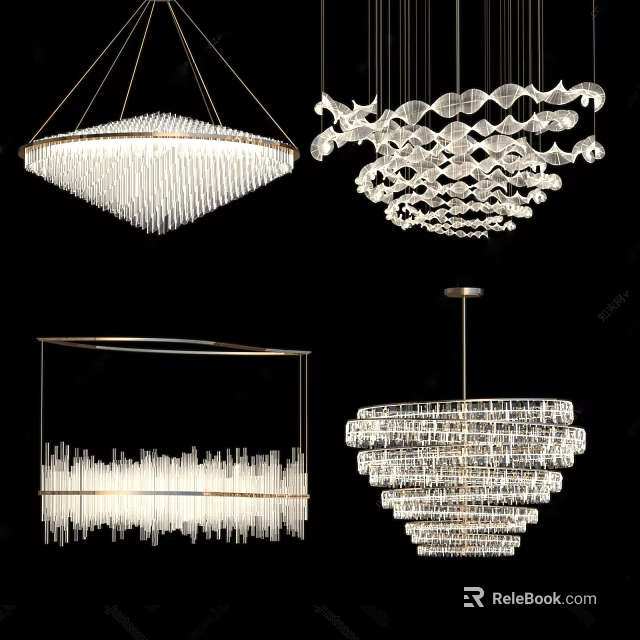 Modern Chandeliers with Contemporary Designs Crystal Elements and Geometric Wave Shapes 3d model