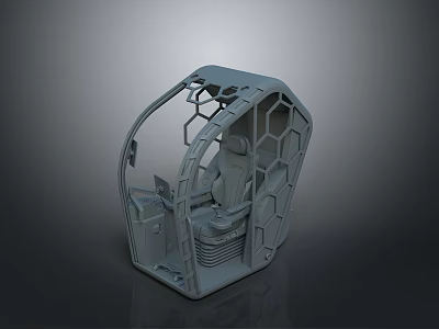 3D Model Of Gray Cockpit With Hexagonal Structure And Detailed Interior 3d model