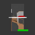 Modern Architectural Model Structure With Wooden Staircase Railing Red Mat And Green Block
