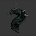 Detailed Blue Green Dragon Sculpture Carving With Horns And Scales Design