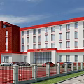 Birds Eye View Planning of Modern Buildings With Parking Red Track Green Landscaping and Roads