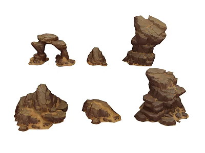 Different Natural Stone and Wood Decorative Rocks with Unique Shapes and Textures 3d model