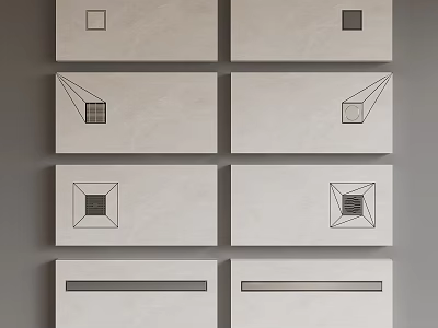 White Decorative Panels With Geometric Square And Line Patterns In Grid Arrangement 3d model