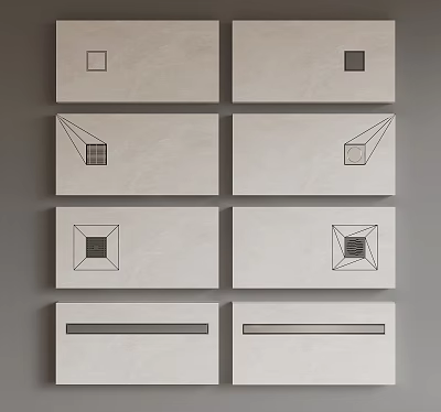 White Decorative Panels With Geometric Square And Line Patterns In Grid Arrangement 3d model