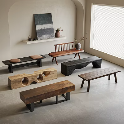 Stylish Public Chairs With Various Wooden Designs And Modern Shapes For Outdoor Areas 3d model