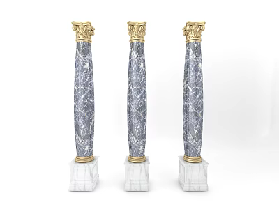 Three Patterned Marble Roman Columns With Golden Capitals And White Pedestals 3d model