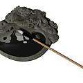Classic Chinese Inkstone Featuring Dragon Carving And Writing Brush With Ink