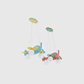 Airplane Shaped Blue Yellow Chandelier With Three White Bulbs For Kids Room