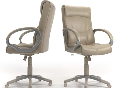Comfortable Ergonomic Modern Office Chair With Leather Upholstery Adjustable Armrests And Wheeled Base 3d model