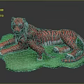 Detailed Tiger Sculpture with Mother and Cub Red Black Stripes on Green Base