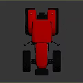 Red Tractor 3D Rendered Model With Large Black Tires And Cab