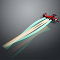 Red Drone Flying With Dynamic Green And Blue Light Trails On Dark Background 3d model