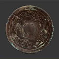 Ancient Bronze Mirror With Ornate Carvings Patina Finish And Central Hole