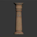 Terracotta Column With Decorative Patterns In Brownish Red And Red Base On Black Background