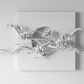 Elegant Wall Decor On White Wall With Blue Square Background Branches And White Flowers 3d model