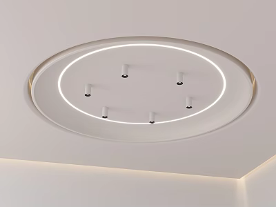 Sleek Modern Round Ceiling Design With LED Strip And Downlights 3d model