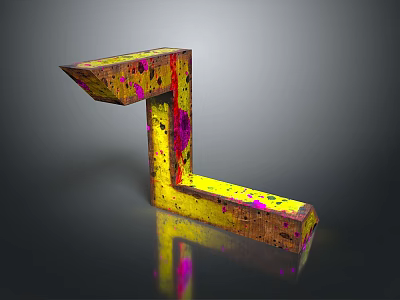 L Shaped Decorative Household Item With Yellow Brown Body Pink Black Spots On Reflective Surface 3d model
