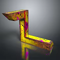 L Shaped Decorative Household Item With Yellow Brown Body Pink Black Spots On Reflective Surface