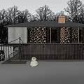 Modern Detached House With Glass Windows Wooden Accents Snowy Yard Snowman And White Car