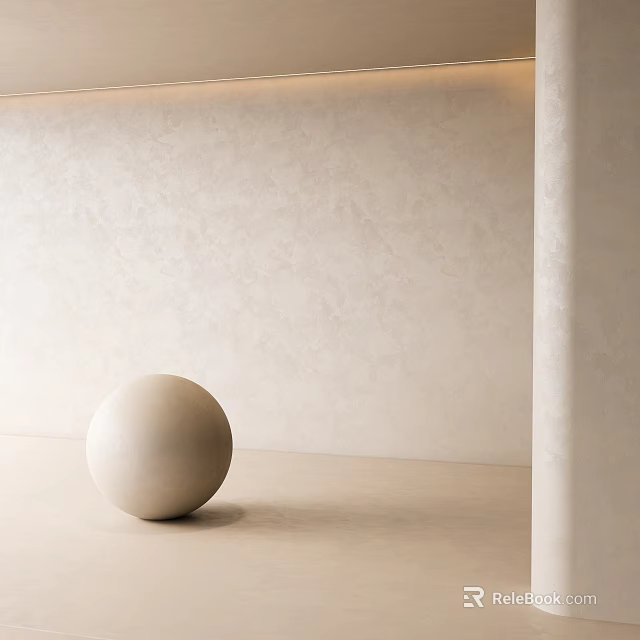 Modern Minimalist Beige Sphere Decor On Smooth Surface With Textured Wall 3d model
