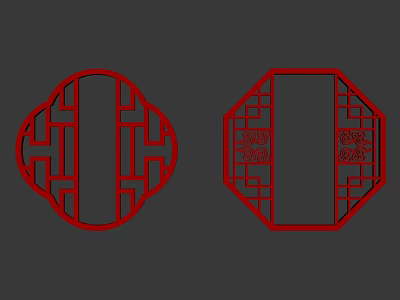 Traditional Carved Lattice Windows Featuring Circular And Octagonal Shapes With Intricate Patterns 3d model