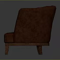 Brown Tufted Single Sofa with Curved Armrest and Wooden Legs for Living Room