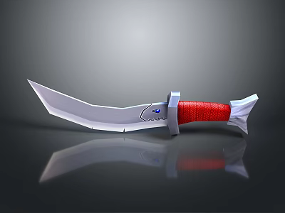 Modern Decorative Knife With Sharp Silver Blade Red Textured Handle And Blue Detail 3d model