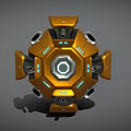 Detailed Orange Fighter Jet Design With Mechanical Structure Blue Lights And Cannons