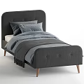Modern Double Bed With Grey Headboard Pillows Duvet And Wooden Legs