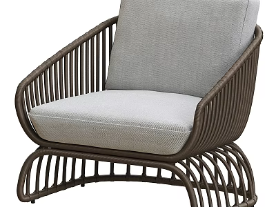 Stylish Wicker Armchair with Light Gray Cushion and Modern Frame Design 3d model