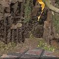 Natural Cave Entrance With Rocky Walls Green Vines And Stone Path