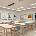Bright Modern Learning Space With Wooden Tables Chairs And Wall Charts